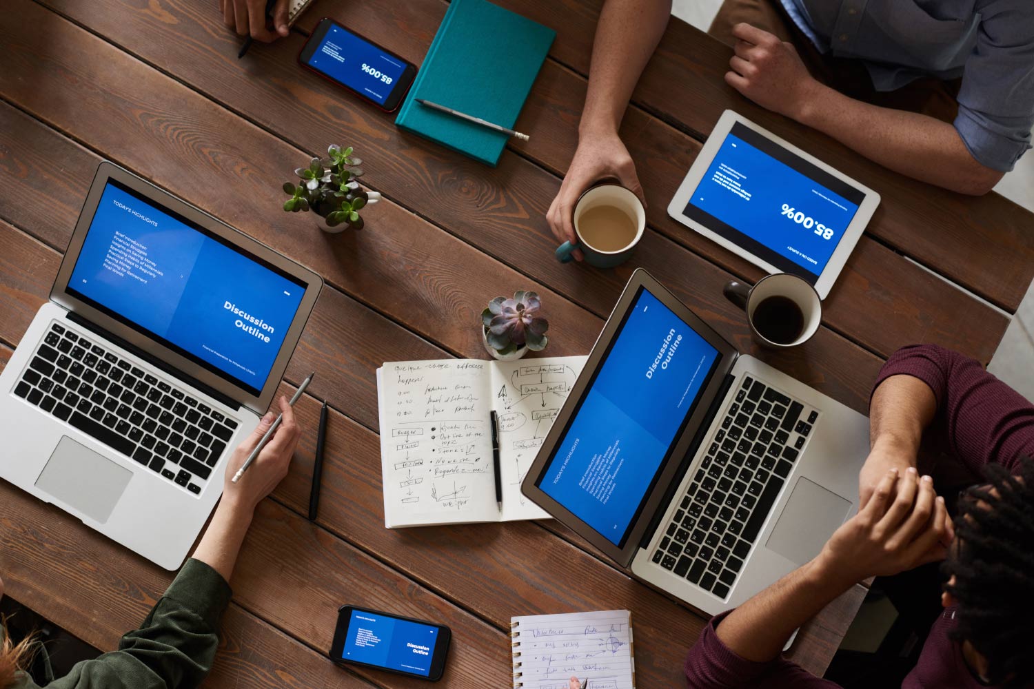 group discussion with computer